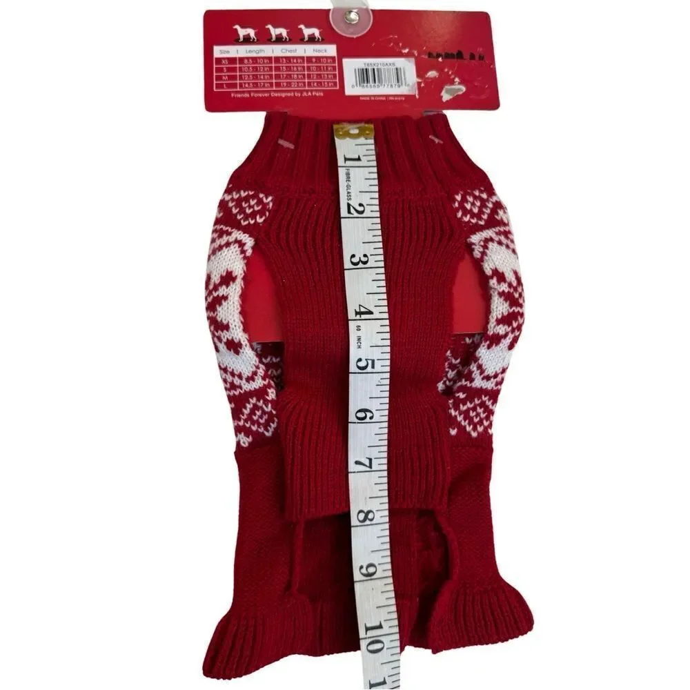 Friends Forever Knit Pet Holiday Tree Red & White Ugly Sweater with Poms XS NWT